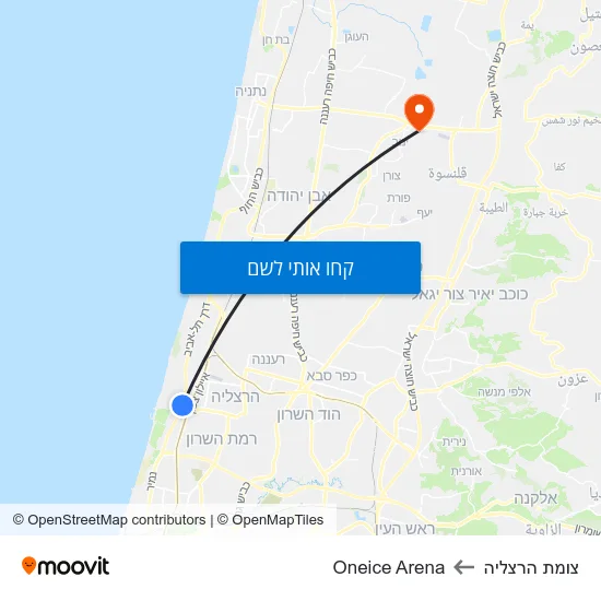 מפת צומת הרצליה לOneice Arena