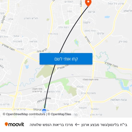 מפת בי''ח בלינסון/גשר מבצע ארנון למרכז בריאות הנפש שלוותה