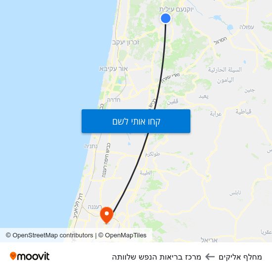 מפת מחלף אליקים למרכז בריאות הנפש שלוותה