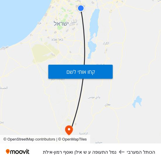 מפת הכותל המערבי לנמל התעופה ע ש אילן ואסף רמון-אילת