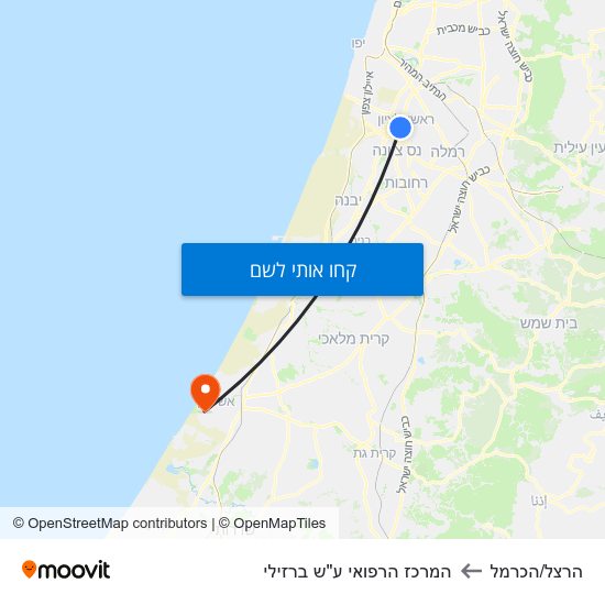 מפת הרצל/הכרמל להמרכז הרפואי ע"ש ברזילי