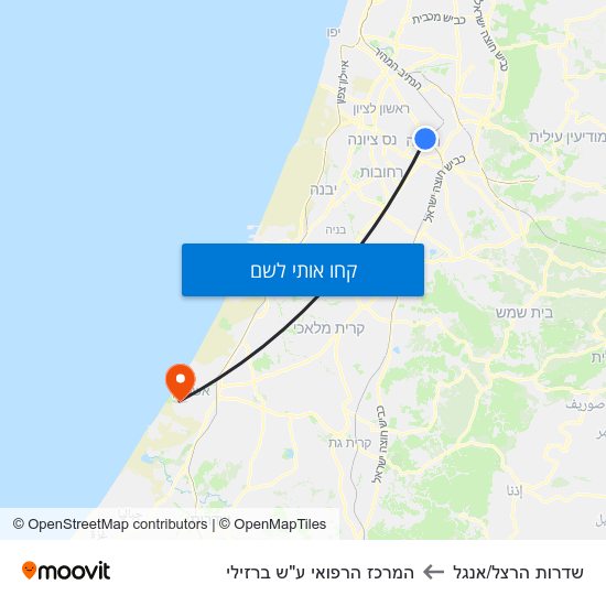 מפת שדרות הרצל/אנגל להמרכז הרפואי ע"ש ברזילי