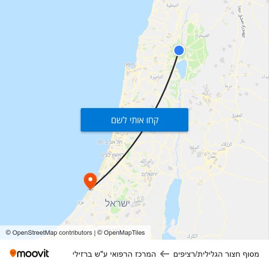 מפת מסוף חצור הגלילית/רציפים להמרכז הרפואי ע"ש ברזילי