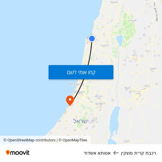 מפת רכבת קרית מוצקין לאסותא אשדוד