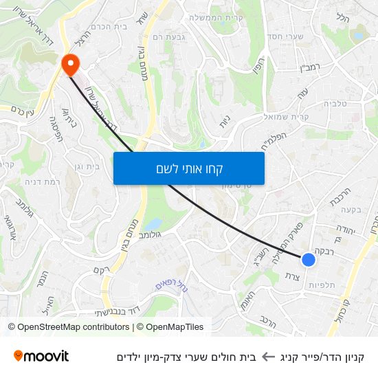 מפת קניון הדר/פייר קניג לבית חולים שערי צדק-מיון ילדים