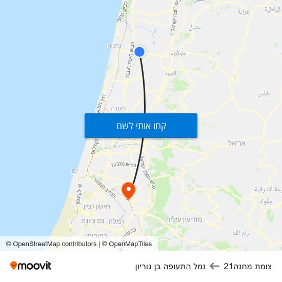 מפת צומת מחנה21 לנמל התעופה בן גוריון