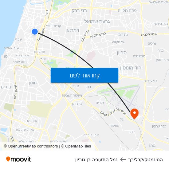 מפת הסינמטק/קרליבך לנמל התעופה בן גוריון