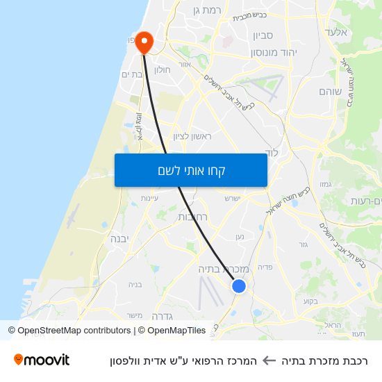 מפת רכבת מזכרת בתיה להמרכז הרפואי ע"ש אדית וולפסון