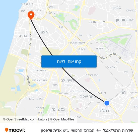 מפת שדרות הרצל/אנגל להמרכז הרפואי ע"ש אדית וולפסון