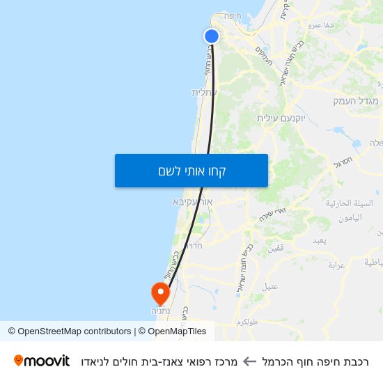 מפת רכבת חיפה חוף הכרמל למרכז רפואי צאנז-בית חולים לניאדו