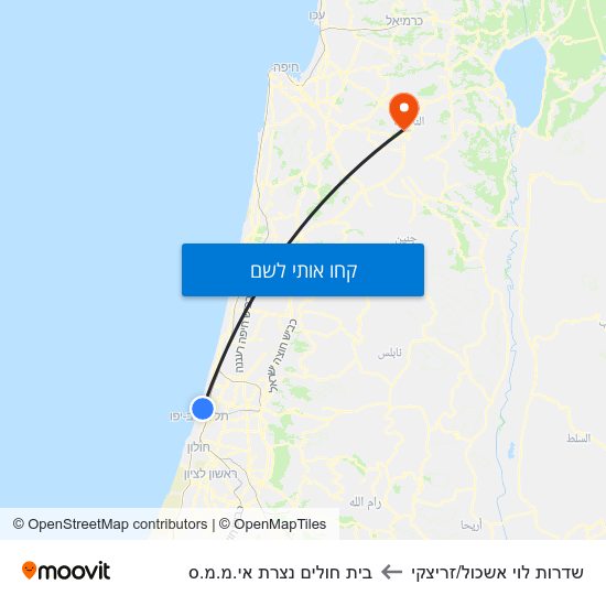 מפת שדרות לוי אשכול/זריצקי לבית חולים נצרת אי.מ.מ.ס