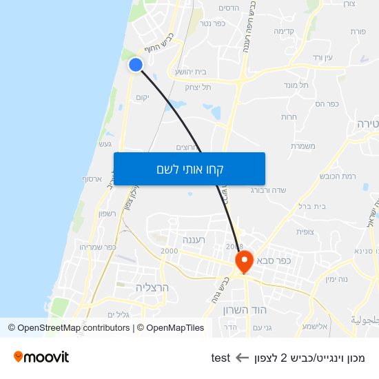 מפת מכון וינגייט/כביש 2 לצפון לtest