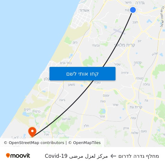 מפת מחלף גדרה לדרום לمركز لعزل مرضى Covid-19