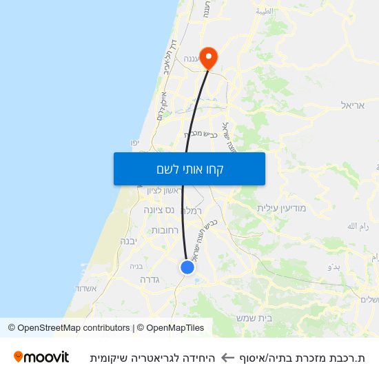 מפת ת.רכבת מזכרת בתיה/איסוף להיחידה לגריאטריה שיקומית