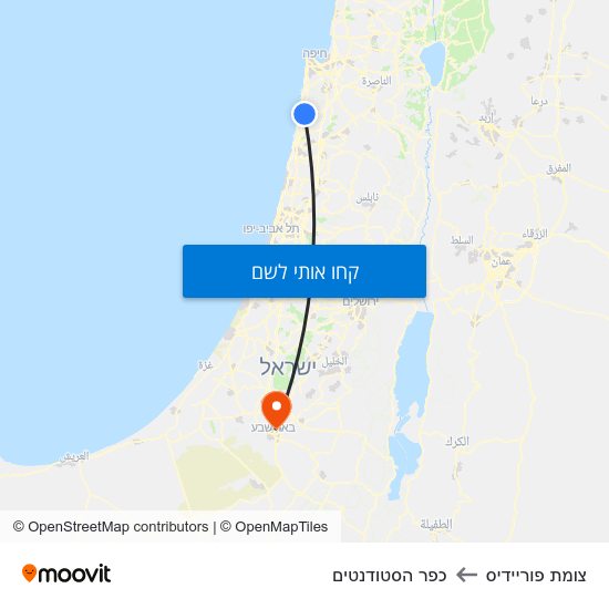 מפת צומת פוריידיס לכפר הסטודנטים