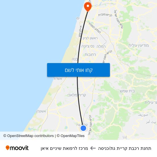 מפת תחנת רכבת קריית גת/כניסה למרכז לרפואת שיניים איאן