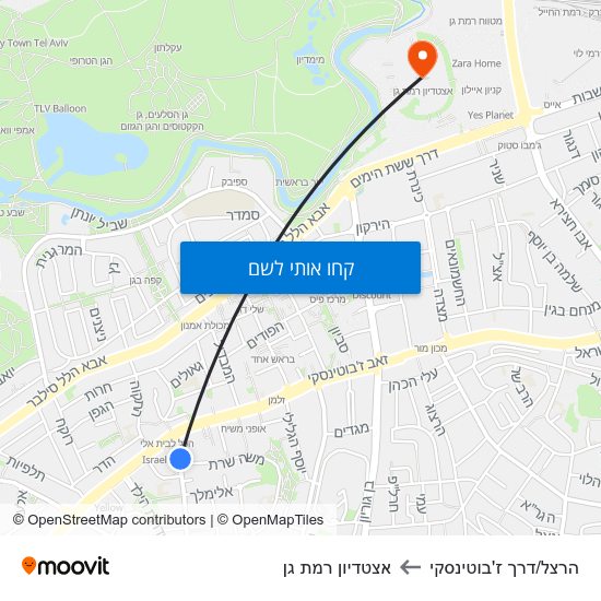 מפת הרצל/דרך ז'בוטינסקי לאצטדיון רמת גן