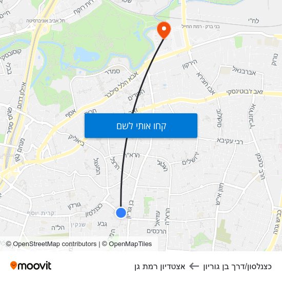 מפת כצנלסון/דרך בן גוריון לאצטדיון רמת גן