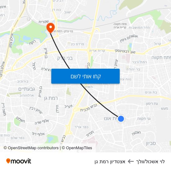 מפת לוי אשכול/וולך לאצטדיון רמת גן