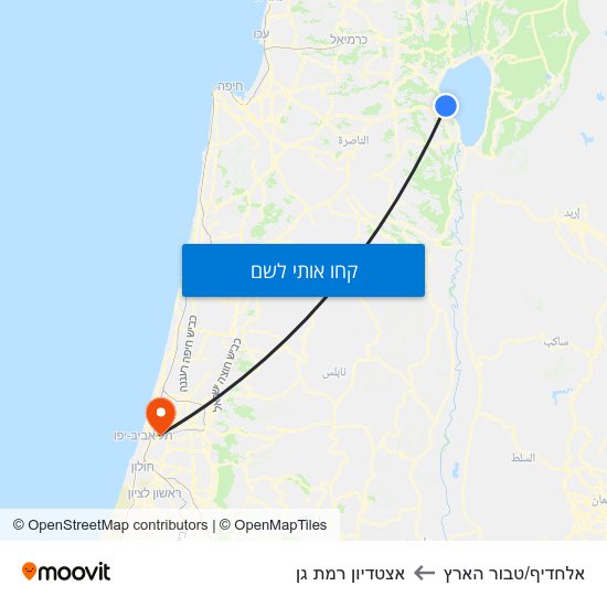 מפת אלחדיף/טבור הארץ לאצטדיון רמת גן