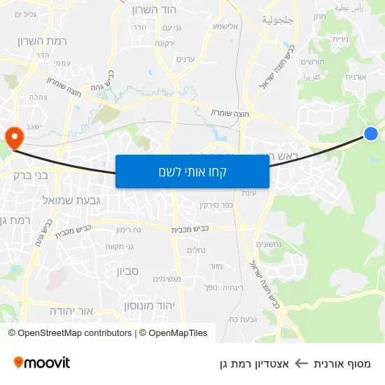 מפת מסוף אורנית לאצטדיון רמת גן