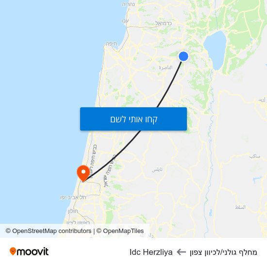 מפת מחלף גולני/לכיוון צפון לIdc Herzliya