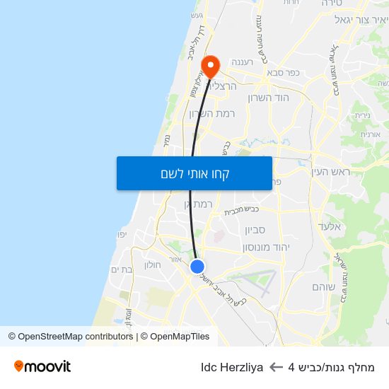 מפת מחלף גנות/כביש 4 לIdc Herzliya