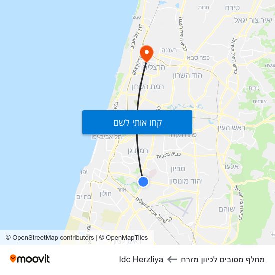 מפת מחלף מסובים   לכיוון מזרח לIdc Herzliya