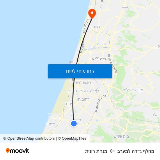 מפת מחלף גדרה למערב למנחת רונית