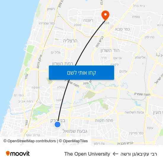 מפת רבי עקיבא/גן ורשה לThe Open University