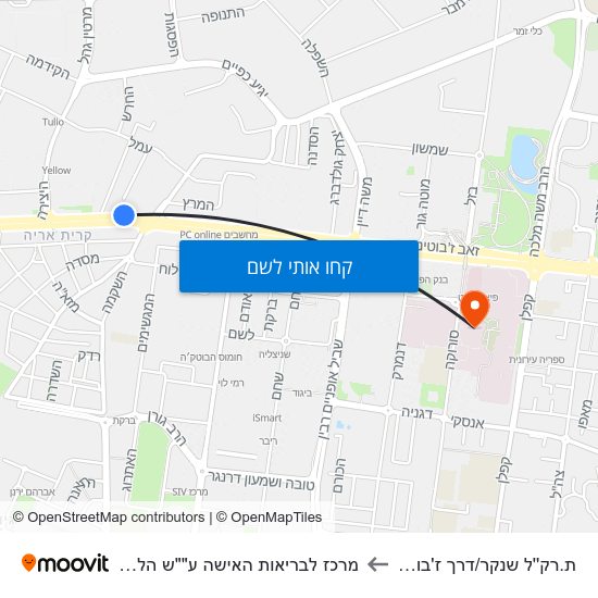 מפת ת.רק''ל שנקר/דרך ז'בוטינסקי למרכז לבריאות האישה ע""ש הלן שניידר