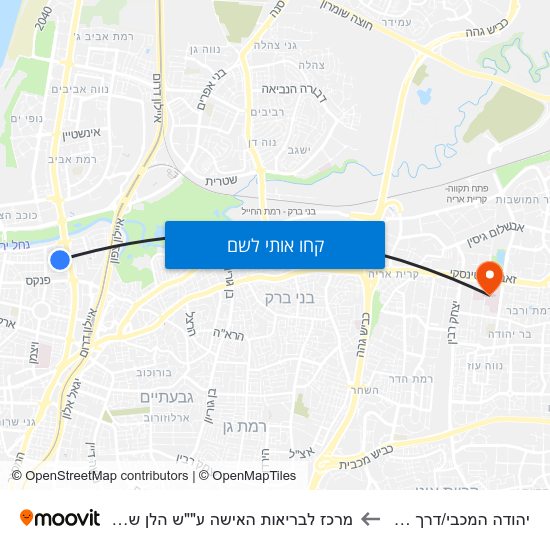 מפת יהודה המכבי/דרך נמיר למרכז לבריאות האישה ע""ש הלן שניידר