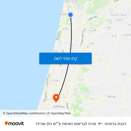 מפת רכבת בנימינה למרכז לבריאות האישה ע""ש הלן שניידר