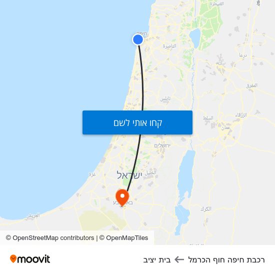 מפת רכבת חיפה חוף הכרמל לבית יציב