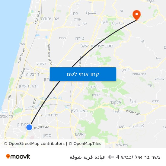 מפת גשר בר אילן/כביש 4 לعيادة قرية شوفة