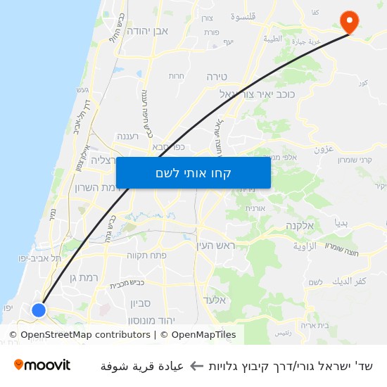 מפת שד' ישראל גורי/דרך קיבוץ גלויות לعيادة قرية شوفة