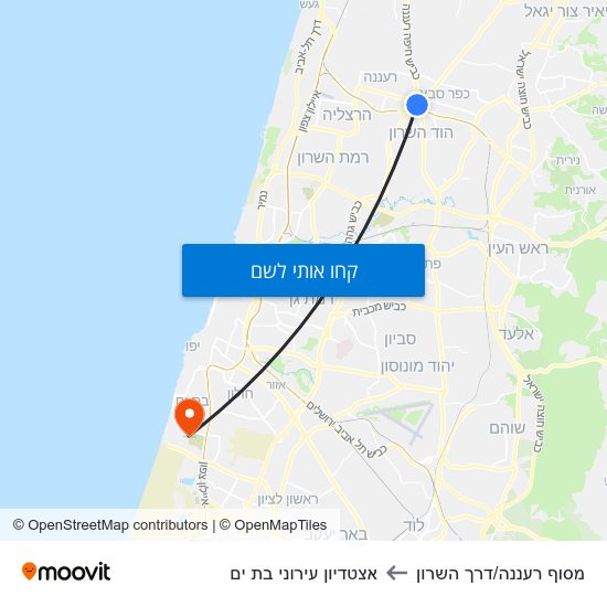 מפת מסוף רעננה/דרך השרון לאצטדיון עירוני בת ים