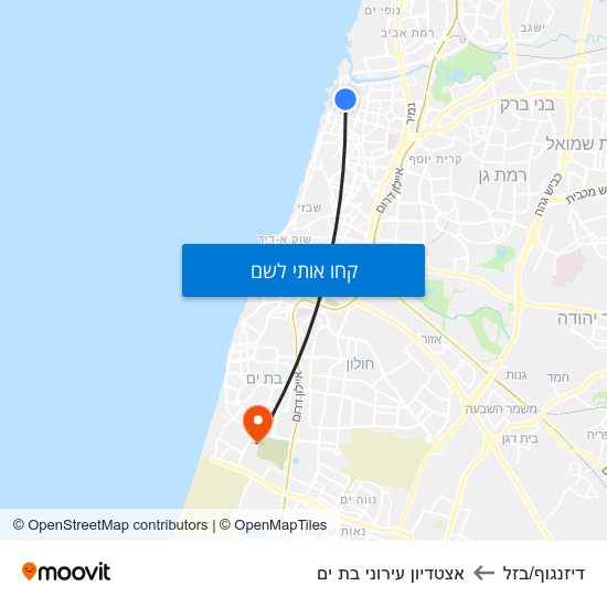 מפת דיזנגוף/בזל לאצטדיון עירוני בת ים