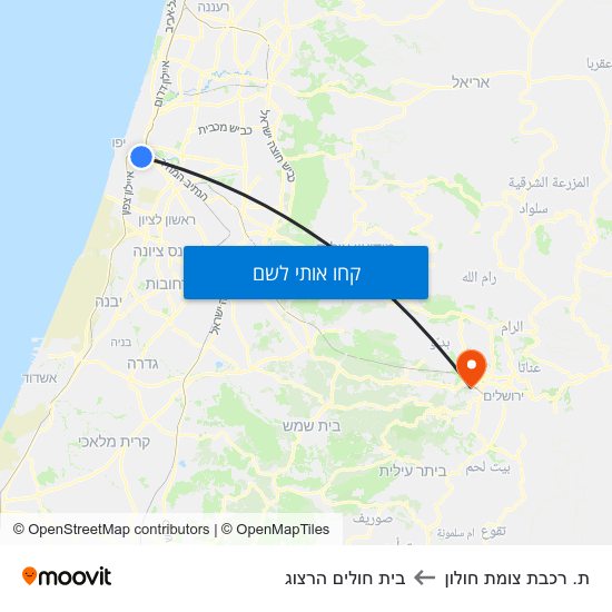 מפת ת. רכבת צומת חולון לבית חולים הרצוג