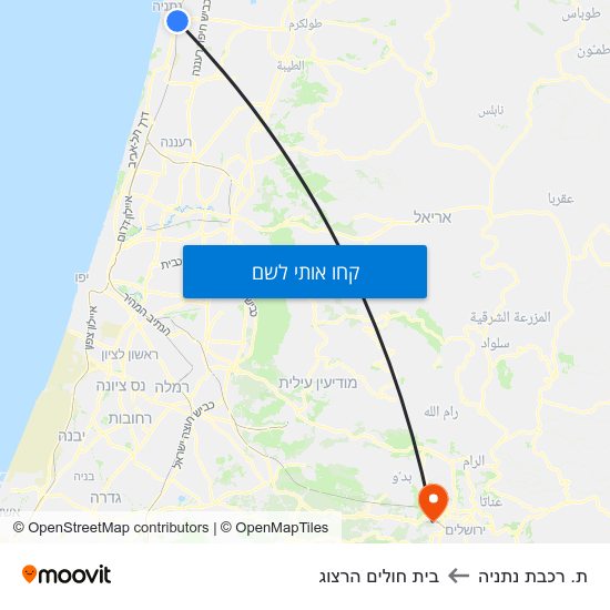 מפת ת. רכבת נתניה לבית חולים הרצוג