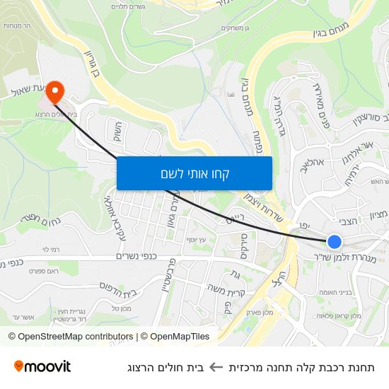 מפת תחנת רכבת קלה תחנה מרכזית לבית חולים הרצוג