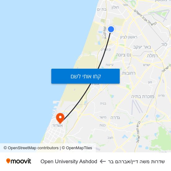 מפת שדרות משה דיין/אברהם בר לOpen University Ashdod