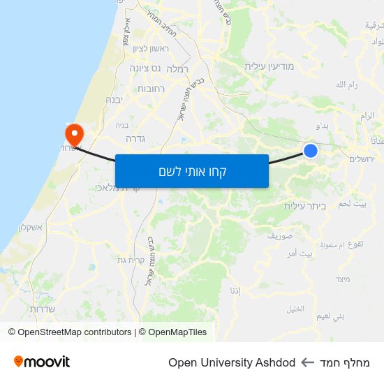 מפת מחלף חמד לOpen University Ashdod