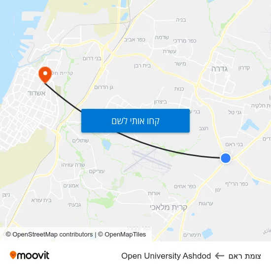 מפת צומת ראם לOpen University Ashdod
