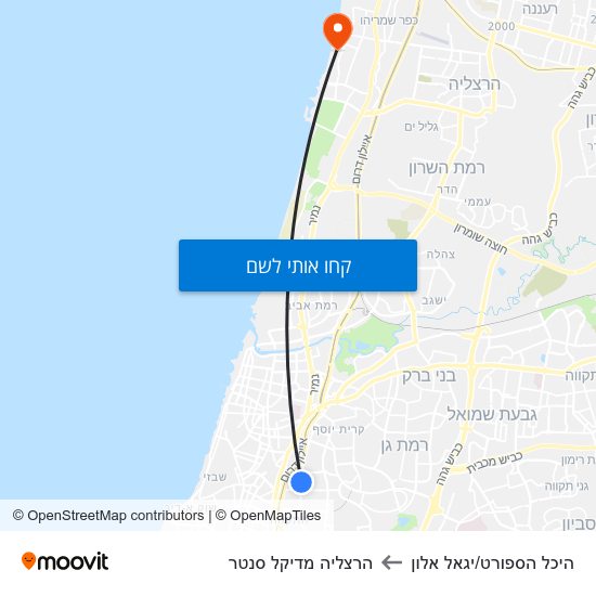 מפת היכל הספורט/יגאל אלון להרצליה מדיקל סנטר