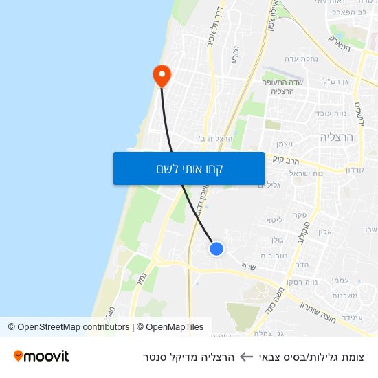 מפת צומת גלילות/בסיס צבאי להרצליה מדיקל סנטר