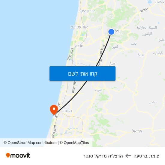 מפת צומת ברטעה להרצליה מדיקל סנטר