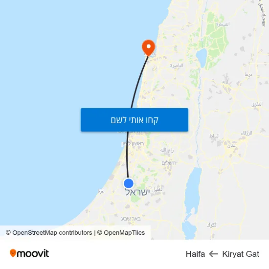 מפת Kiryat Gat לHaifa