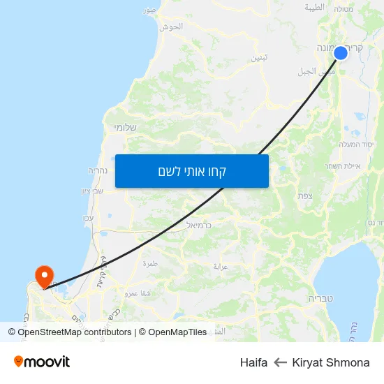 מפת Kiryat Shmona לHaifa