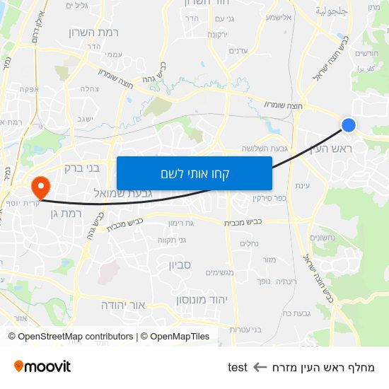 מפת מחלף ראש העין מזרח לtest